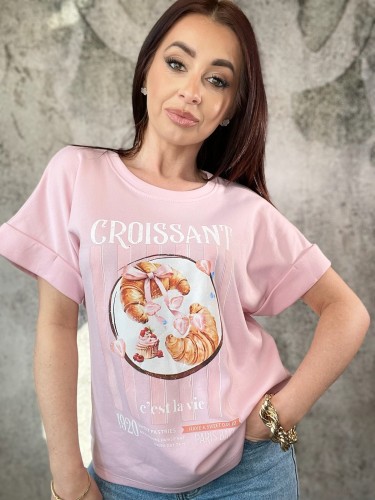T-shirt z nadrukiem pastelowy róż