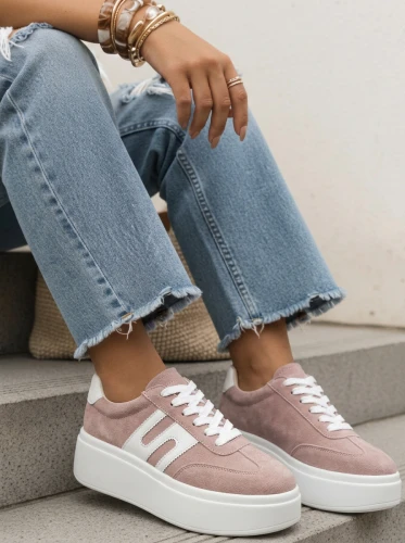 Sneakersy skórzane na platformie różowe